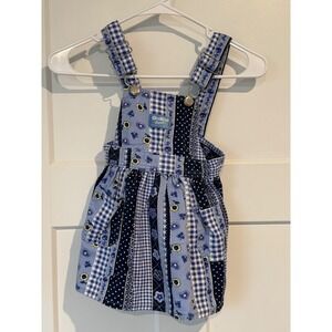 Vintage OshKosh Bgosh Blue Patchwork Floral Gingham Overall Dress Jumper Kids